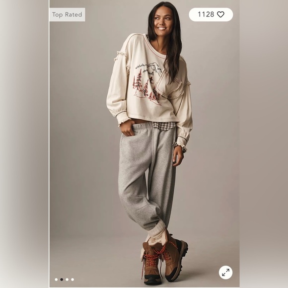 Pilcro/Anthropologie Apres Long Sleeve Ruffled Cotton Tee Size LP. NWT - Picture 2 of 12